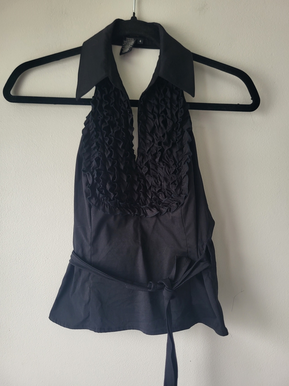 BCBGMaxAzria Black Ruffled Halter Crop Top
